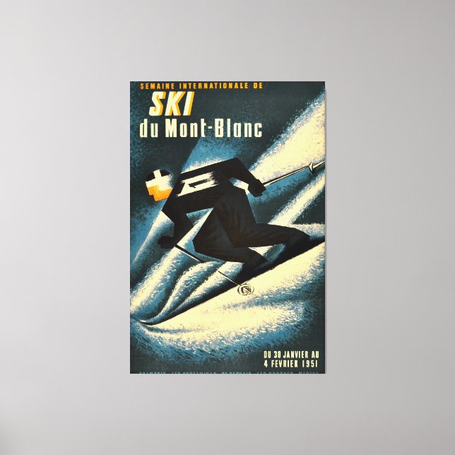 Ski Mont Blanc 1951 Vintag französisches Skifahren Leinwanddruck (Vorderseite)