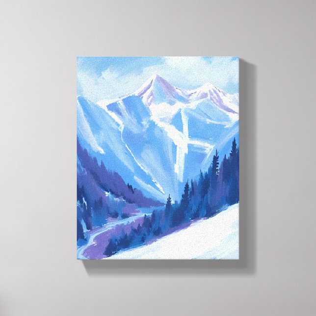 Ski Mountain | Blue Watercolor Mountain Range Leinwanddruck (Vorderseite)