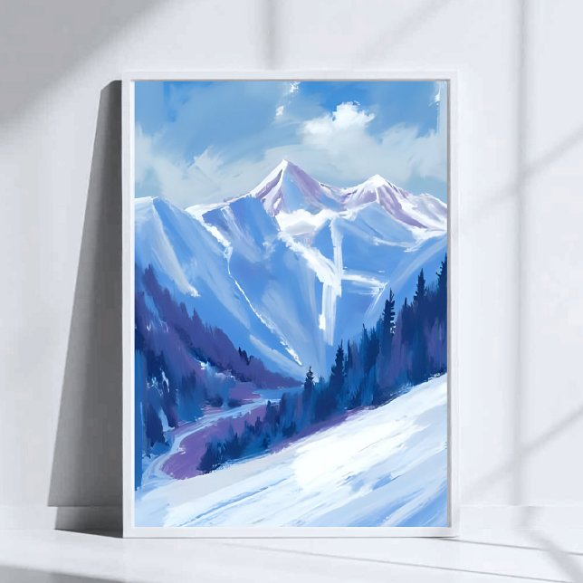 Ski Mountain | Blue Watercolor Mountain Range Poster (Von Creator hochgeladen)