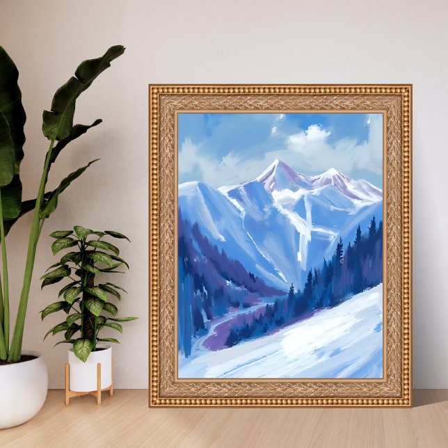 Ski Mountain | Blue Watercolor Mountain Range Poster (Von Creator hochgeladen)