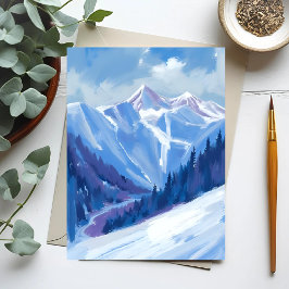 Ski Mountain | Blue Watercolor Mountain Range Postkarte