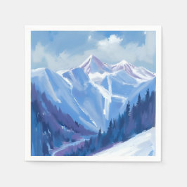Ski Mountain | Blue Watercolor Mountain Range Serviette