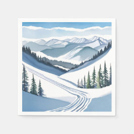 Ski Mountain Watercolor Serviette