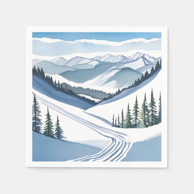 Ski Mountain Watercolor Serviette (Vorderseite)