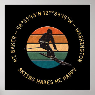 Ski Mt. Baker, Washington - Man Skier, Gelber Text Poster