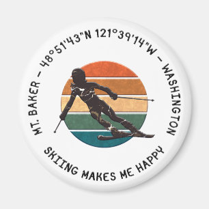 Ski Mt. Baker, Washington - Woman Skier Black Text Magnet