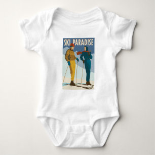 Ski-Paradies Vintage-Druck Baby Strampler