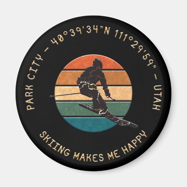 Ski Park City, Utah - Man Skier Golden Text Magnet (Vorne)