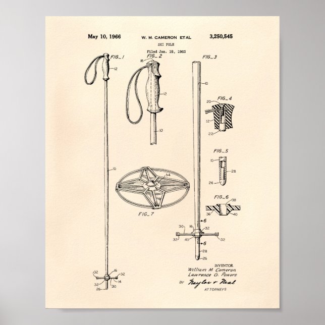 Ski Pole 1966 Patent Art Old Peper Poster (Vorne)