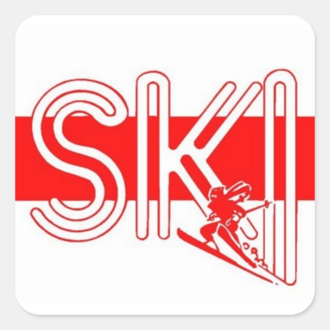 Ski Red Strip mit Snowskier Quadratischer Aufkleber (Vorderseite)