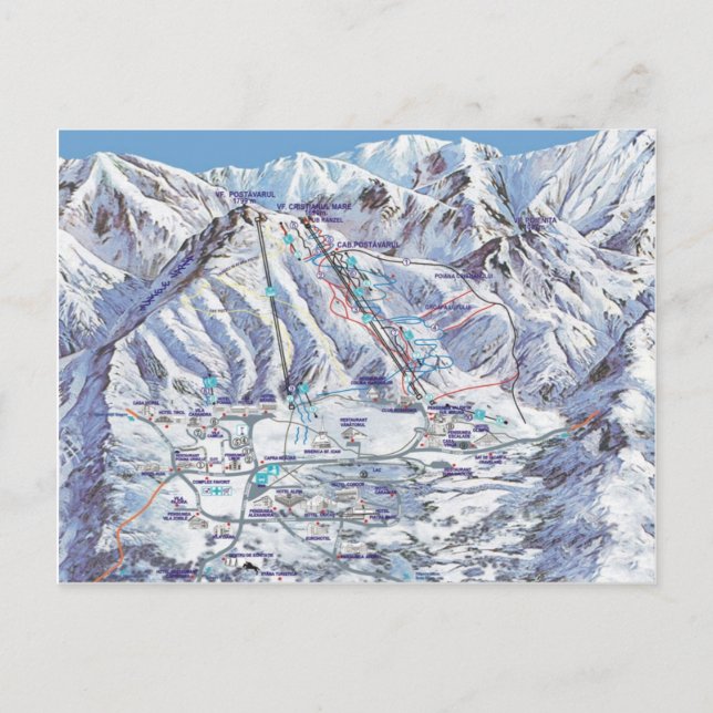 Ski resort, Romania, Piana Brasov, resort map Postkarte (Vorderseite)