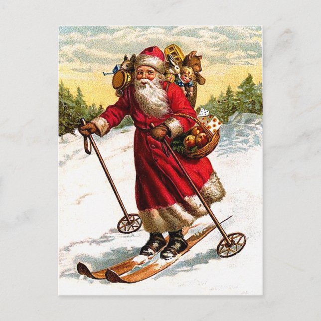 Ski Santa Claus Feiertagspostkarte (Vorderseite)