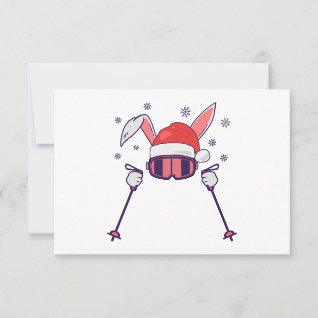 Ski Santa Rabbit mit Weihnachtsmannmütze und Skist Dankeskarte (Vorderseite)