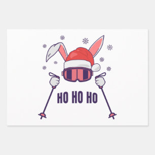 Ski Santa Rabbit mit Weihnachtsmannmütze und Skist Geschenkpapier Set