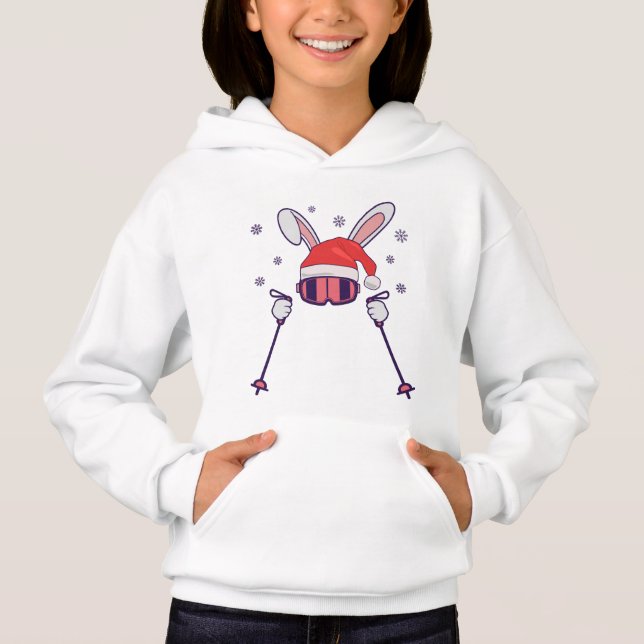 Ski Santa Rabbit mit Weihnachtsmannmütze und Skist Hoodie (Vorderseite)