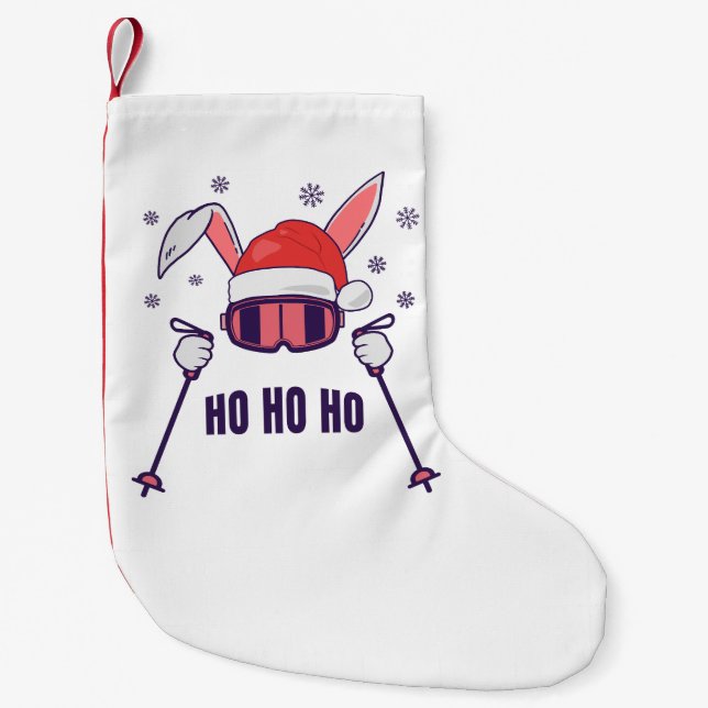 Ski Santa Rabbit mit Weihnachtsmannmütze und Skist Kleiner Weihnachtsstrumpf (Vorderseite)