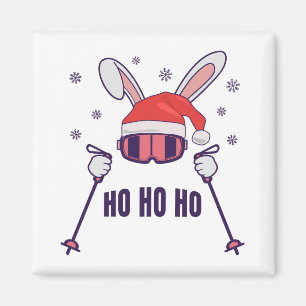 Ski Santa Rabbit mit Weihnachtsmannmütze und Skist Magnet