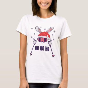 Ski Santa Rabbit mit Weihnachtsmannmütze und Skist T-Shirt