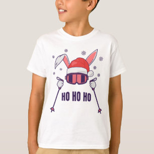 Ski Santa Rabbit mit Weihnachtsmannmütze und Skist T-Shirt
