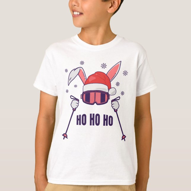 Ski Santa Rabbit mit Weihnachtsmannmütze und Skist T-Shirt (Vorderseite)