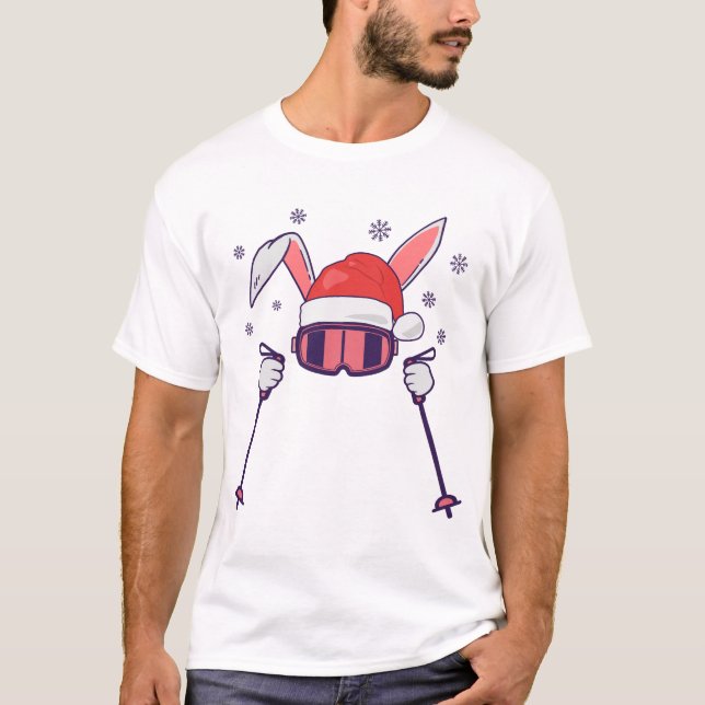 Ski Santa Rabbit mit Weihnachtsmannmütze und Skist T-Shirt (Vorderseite)