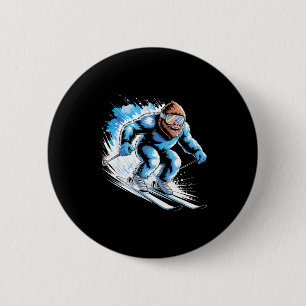 Ski Sasquatch Wintersport Skifahren lustiger Skifa Button