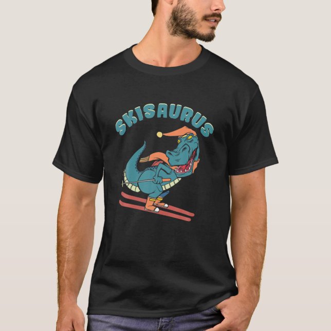 Ski Saurus Dinosaur Skirex mit Hut und Scarf T-Shirt (Vorderseite)