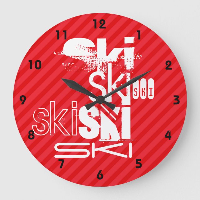 Ski; Scharlachrot Rot-Streifen- Große Wanduhr (Vorderseite)