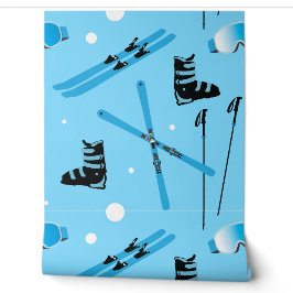 Ski School Snow Sports Blue Skiing Pattern Tapete