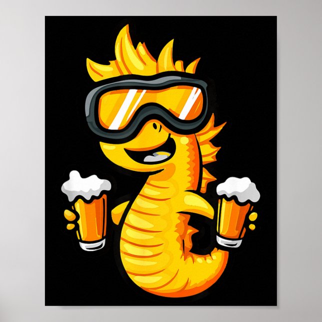 Ski-Seepferdchen mit Bier _ Après-Ski-Comic  Poster (Vorne)