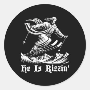 Ski Skifahren Jesus Christus Skier Rizzin' Schnee Runder Aufkleber