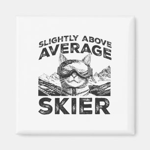 Ski Skifahren Lustiger Skifahrer Katze Berg Leicht Magnet