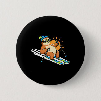Ski Sloth With Sungles And Beanie Sunny Slope  Button