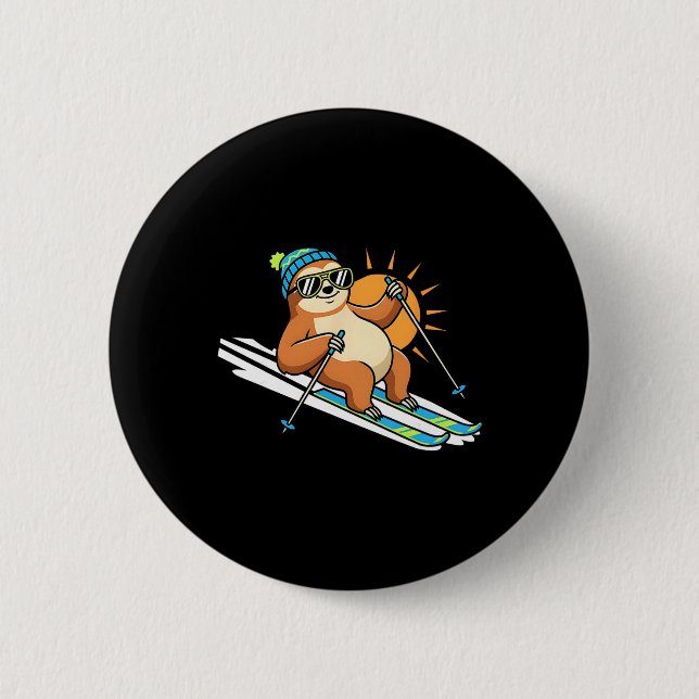 Ski Sloth With Sungles And Beanie Sunny Slope  Button (Vorderseite)