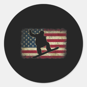 Ski Snowboard Snowboarder Amerikanisch Usa Flagge  Runder Aufkleber