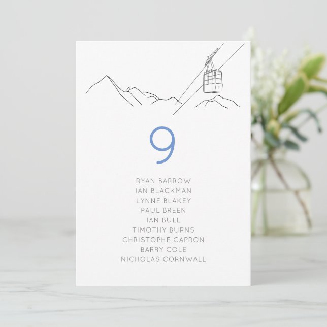 Ski Snowy Cable Car Wedding Seekarte Karte (Stehend Vorderseite)