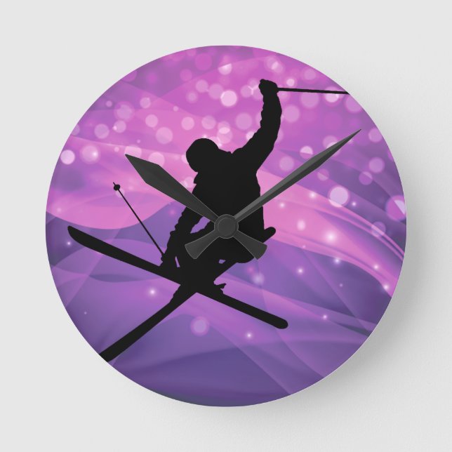 Ski-Sprung Runde Wanduhr (Vorderseite)