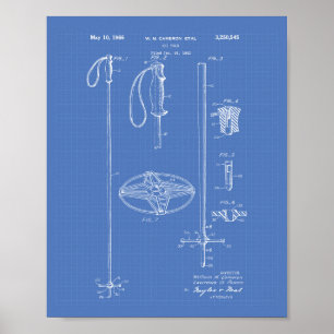 Ski Stock 1966 Patent Kunst Blaupause Poster