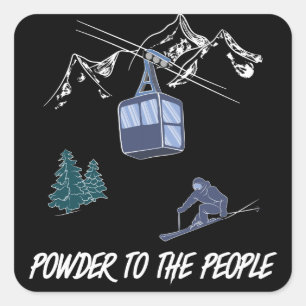 Ski-Szene Winter Sportpulver für die Menschen Quadratischer Aufkleber