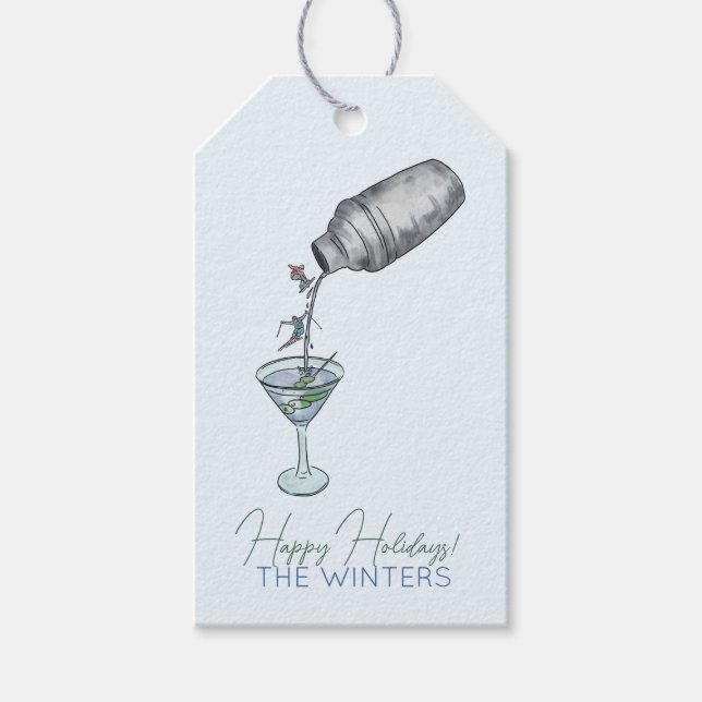 Ski und Martinis zeichnend Spaß Geschenkanhänger (Vorderseite)