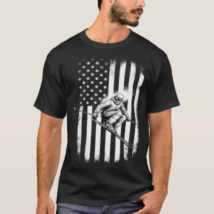 Ski usa amerikanische Flagge Wintersport Skifahrer T-Shirt