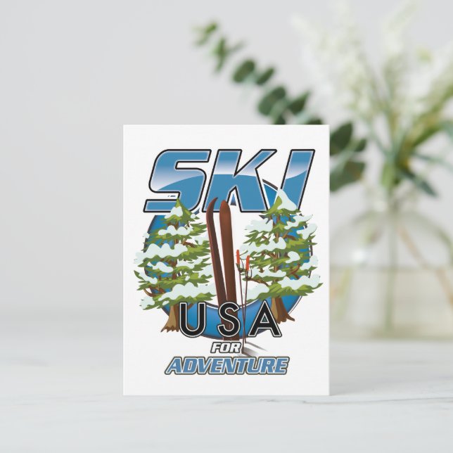 Ski USA For adventure logo. Postkarte (Stehend Vorderseite)