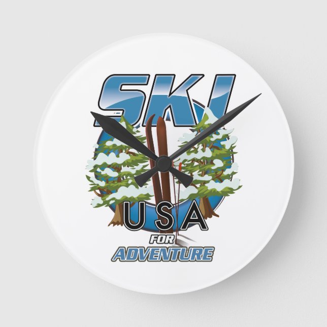 Ski USA For adventure logo. Runde Wanduhr (Vorderseite)
