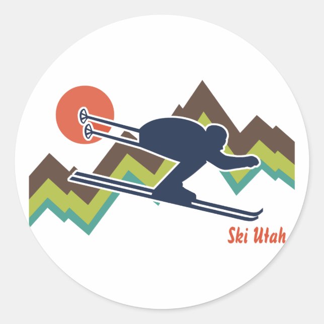 Ski Utah Runder Aufkleber (Vorderseite)