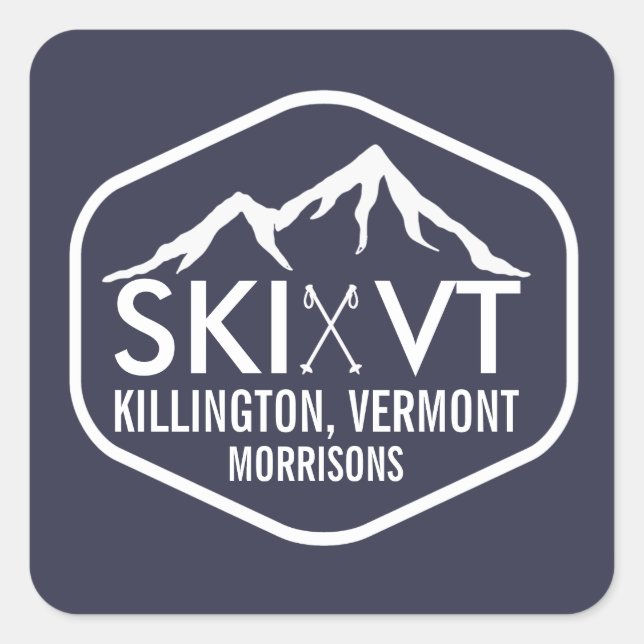 Ski Vermont Killington Stowe Stratton Rustikal Blu Quadratischer Aufkleber (Vorderseite)