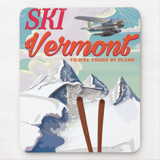 Ski Vermont Retro-Urlaubsplakat Mousepad (Vorne)