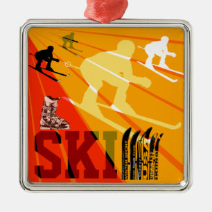 Ski-Verzierungs-orange Rot Silbernes Ornament