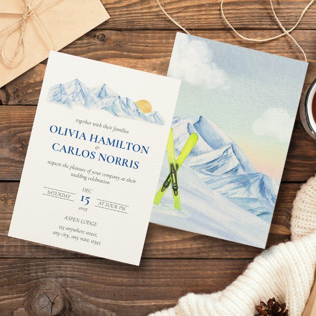 Ski Wedding Wassercolor Bergwelt Landschaft (Von Creator hochgeladen)