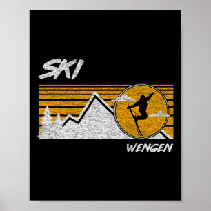 Ski Wengen Retro Schweiz Skifahren T-Shirt Poster