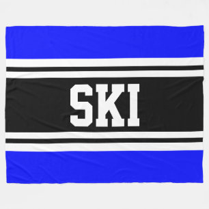 SKI Wide Bright Blue Schwarz-weiß Racing Streifen Fleecedecke